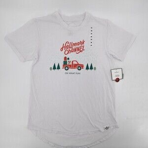 NEW Christmas Hallmark Channel Shirt Womens Medium White Red Truck Tree Holiday